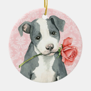 Ornement Rond En Céramique Valentine Rose Pit Bull