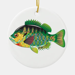Ornement Rond En Céramique Vecteur de Panfish de poisson de soleil