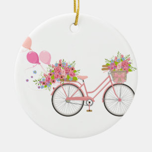 Ornement Rond En Céramique Vélo rose lunatique