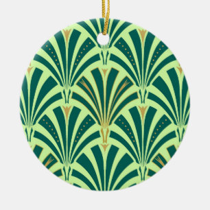 Ornement Rond En Céramique Ventilateur Art Déco motif - vert pin et menthe