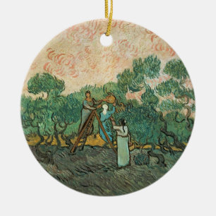 Ornement Rond En Céramique Vincent van Gogh les récolteuses olives,