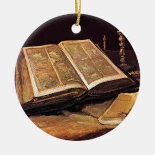 Ornement Rond En Céramique Vincent Van Gogh - Nature morte avec Bible