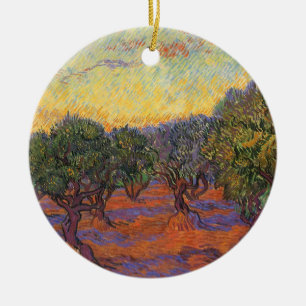 Ornement Rond En Céramique Vincent van Gogh - Olive Grove, Orange Sky