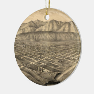 Ornement Rond En Céramique Vintage Pictorial Map of Santa Barbara CA (1877)