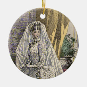 Ornement Rond En Céramique Vintage Wedding Bridal Portrait, Victorian Bride