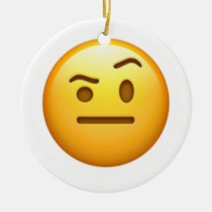Ornement Rond En Céramique Visage avec un sourcil levé - Emoji