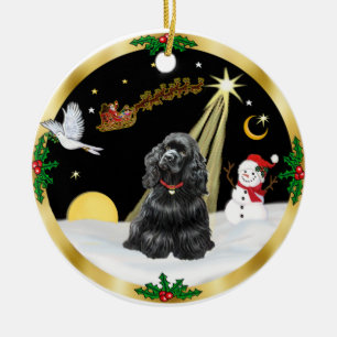 Ornement Rond En Céramique Vol de nuit - Cocker Spaniel noir