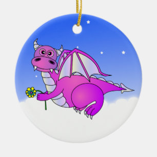Ornement Rond En Céramique Vol mignon de dragon dans les nuages -