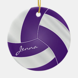 Ornement Rond En Céramique Volley-ball 2 violet et blanc Nom DO-IT-YOURSELF