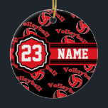 Ornement Rond En Céramique Volley-ball rouge<br><div class="desc">Black and Red Volleyball Sport Player Ornement de Noël prêt pour vous à personnaliser. ⭐ Ce Produit est 100% Personnalisable. Les graphiques et / ou le texte peuvent être ajoutés, supprimés, déplacés, redimensionnés, changés autour, tournés, etc... 99% de mes designs dans mon magasin sont faits en couches. Cela vous permet...</div>