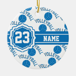 Ornement Rond En Céramique Volleyball bleu et blanc