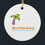 Ornement Rond En Céramique West Palm Beach<br><div class="desc">Passez de bonnes vacances tropicales sur une plage de palmiers.</div>