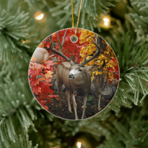 Ornement Rond En Céramique Whitetail En Automne