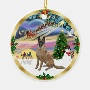 Ornement Rond En Céramique Xmas Magic-Belgian Malinois1r