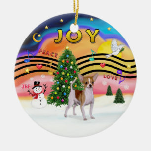 Ornement Rond En Céramique Xmas Music 2 - Chihuahua (blanc-marron)