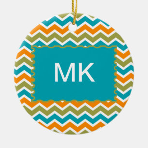 Ornement Rond En Céramique Zigzag tribal vibrant de paon