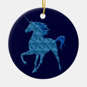 Ornement rond Unicorne de feu bleu
