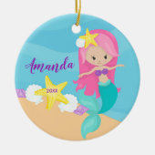 Ornement rose mignon de Noël de sirène (Devant)