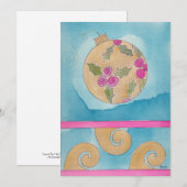 Ornement Rose Rose & Holly - Carte de Noël Plate (Devant / Derrière)