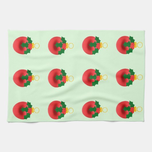Ornement Rouge Avec Serviettes De Cuisine Holly (Horizontal)
