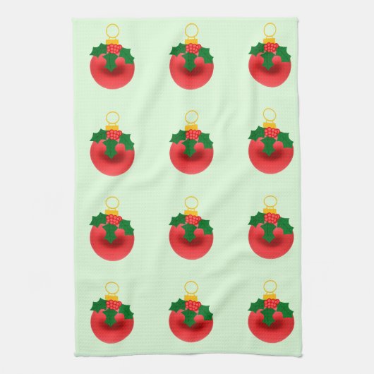 Ornement Rouge Avec Serviettes De Cuisine Holly (Vertical)