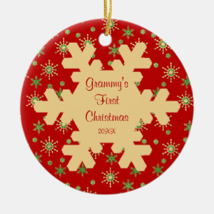 Ornement rouge de flocon de neige de premier Noël