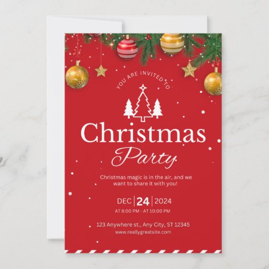 Ornement Rouge & Garland Noël Fête Invitation (Devant)
