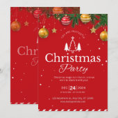Ornement Rouge & Garland Noël Fête Invitation (Devant / Derrière)