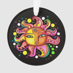 Ornement Soleil Lune Étoiles Visage de Soleil