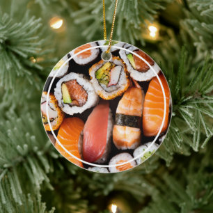Ornement sushi avec message et date sur le dos