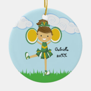 Ornement vert et jaune mignon de Noël de pom-pom