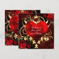 Ornemental Floral Coeur Noir Rouge Or Invitations