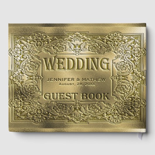 Ornemental Or Embossé Mariage Look Livre d'invité (Verso)