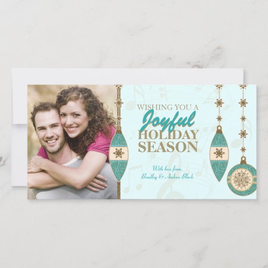 Ornements d'arbre en or bleu glace Cartes de photo (Devant)