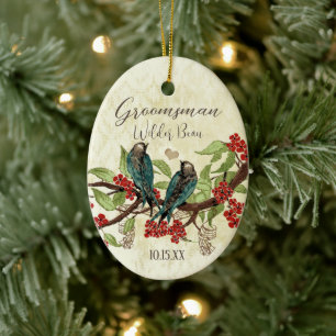 Ornements de garçon d'honneur oiseau vintage rouge
