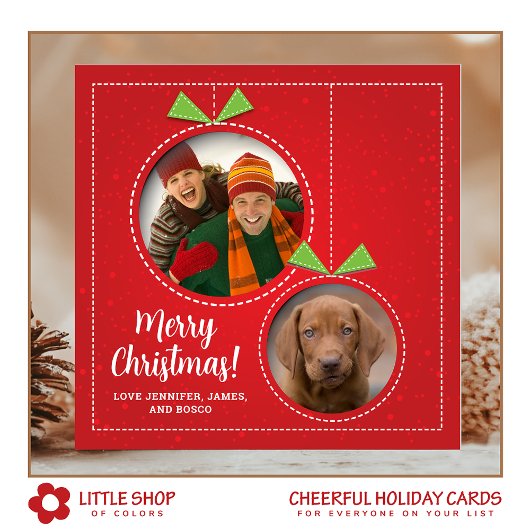 Ornements de Noël Carte de vacances à deux photos