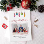 Ornements de Noël colorés Carte de voeux photo<br><div class="desc">Cette invitation de Noël colorée et amusante avec votre photo de famille et les ornements de Noël peints à la main est une façon joyeuse d'envoyer des salutations à des amis et à la famille pour la Personnaliser des fêtes en utilisant les cases "Modifier ce modèle design" sur le côté...</div>