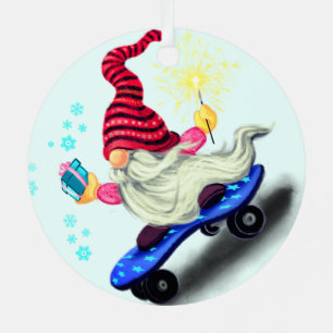 Ornements de Noël de gnome mignon avec skateboard