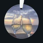 Ornements de Noël de plage Coucher de soleil acryl<br><div class="desc">Plage ornements de Noël (acrylique) avec coucher de soleil et texte personnalisable Joyeux Noël. Il mesure 2, 87 pouces et il est imprimé sur les deux côtés.</div>