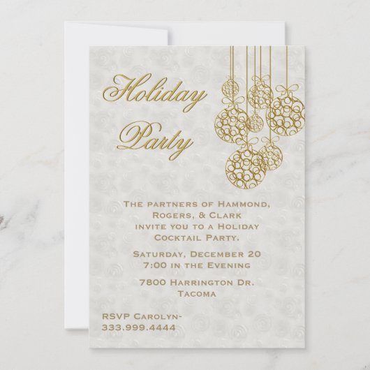 Ornements de Noël d'or Invitation de vacances (Devant)