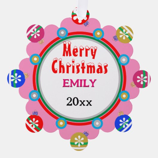 Ornements De Noël NOM DE LA FILLE Rouge Rose (Recto)