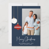 Ornements de Noël rétro Carte de vacances photo bl (Devant)