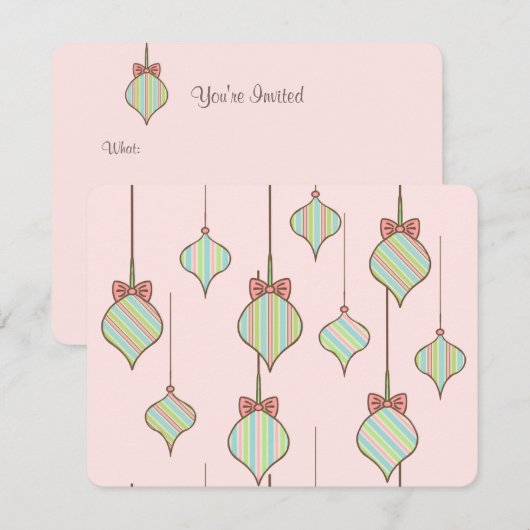 Ornements de Noël rose Invitations (Devant / Derrière)
