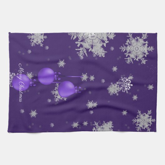Ornements de Noël violet Serviette de cuisine (Horizontal)