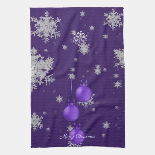 Ornements de Noël violet Serviette de cuisine (Vertical)