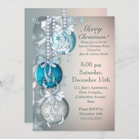 Ornements élégants Invitation Fête des Fêtes (Devant / Derrière)