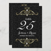 Ornements Noir Et Or Mariage Numéro De Table (Devant / Derrière)