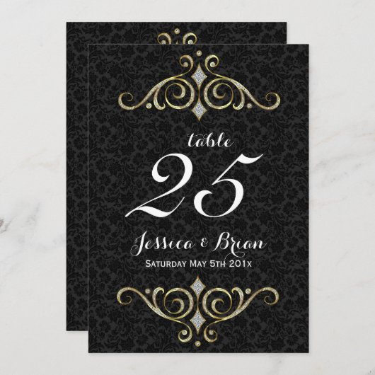 Ornements Noir Et Or Mariage Numéro De Table (Devant / Derrière)