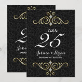 Ornements noirs et dorés Numéro de table de mariag (Devant / Derrière)