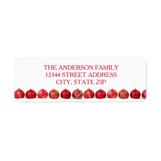 Ornements rouges - Étiquette d'adresse de retour (Devant)